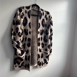 Staccato Cheetah Print Knit Cardigan with Front Pockets